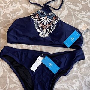 Cupshe Navy Embroidered Bikini Set